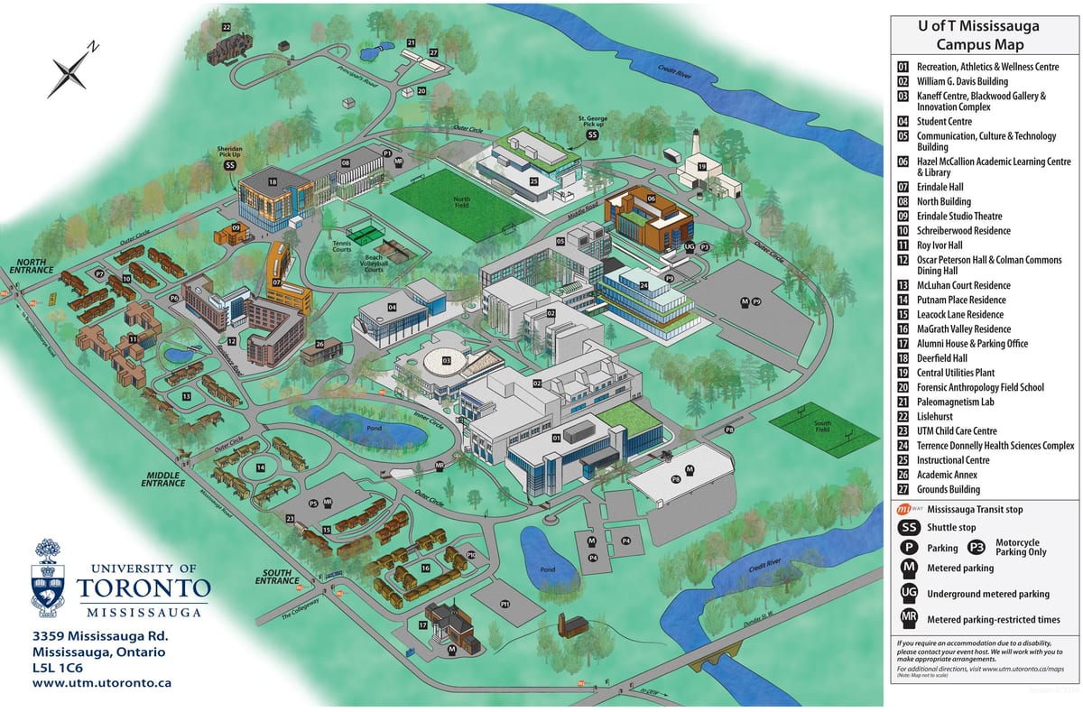 地图上的大学的多伦多米西索加的校园