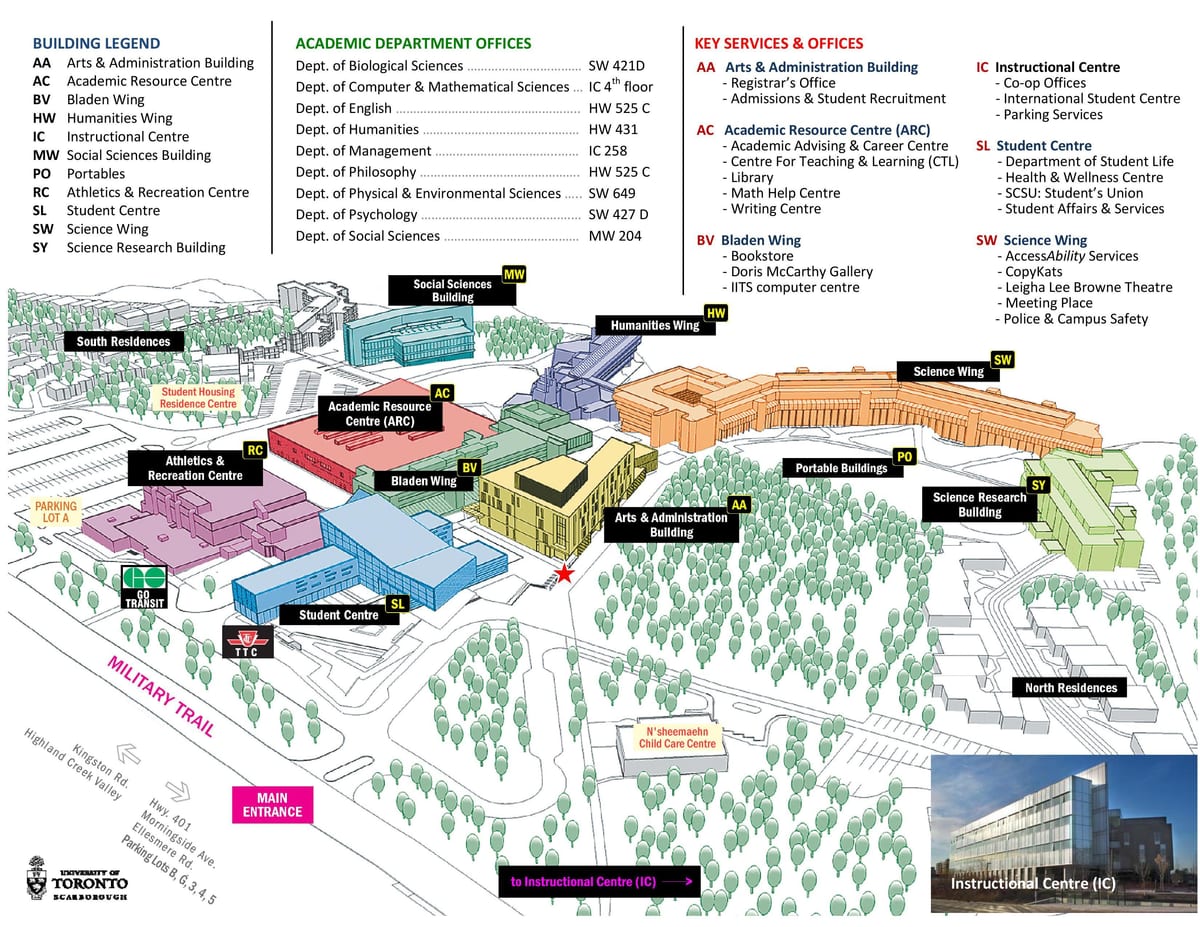 地图上的大学的多伦多Scarborough校园