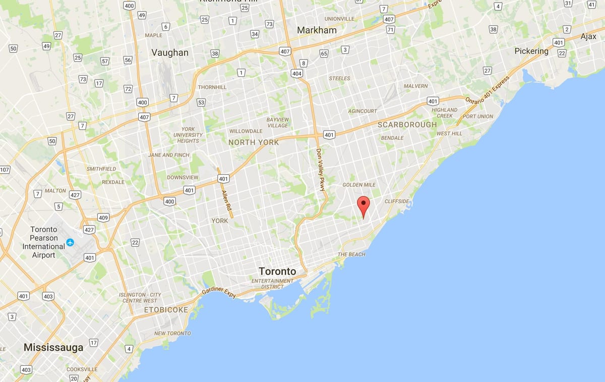 地图上的橡树岭地区多伦多