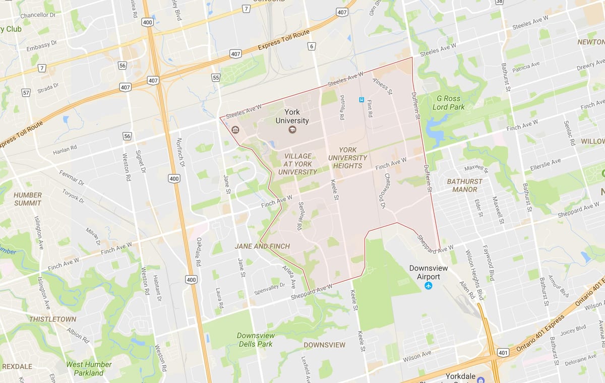 地图上的约克大学的高度多伦多附近