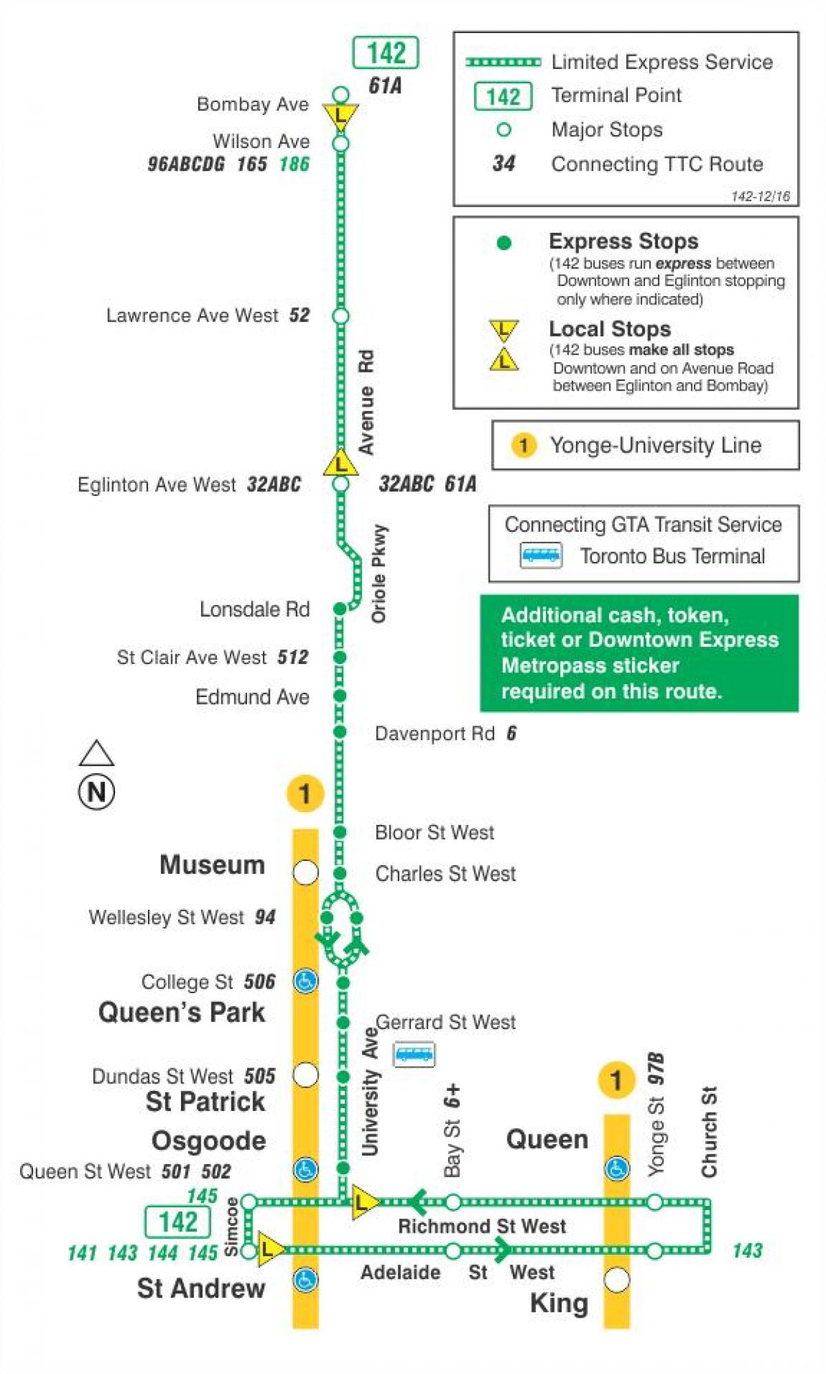 地图TTC142市区道路表达巴士路线多伦多