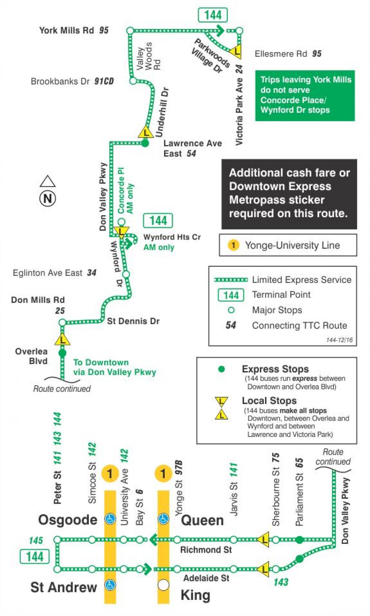 地图TTC144市谷表达巴士路线多伦多