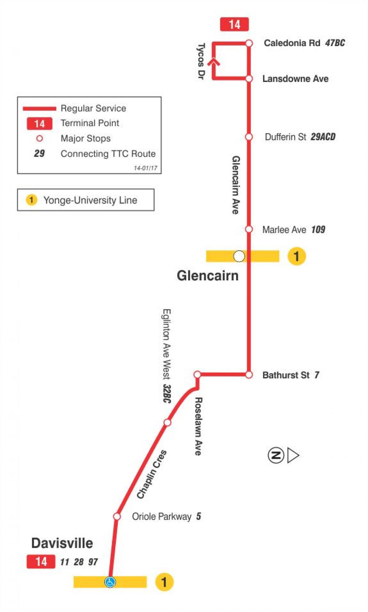 地图TTC14格伦凯恩巴士路线多伦多