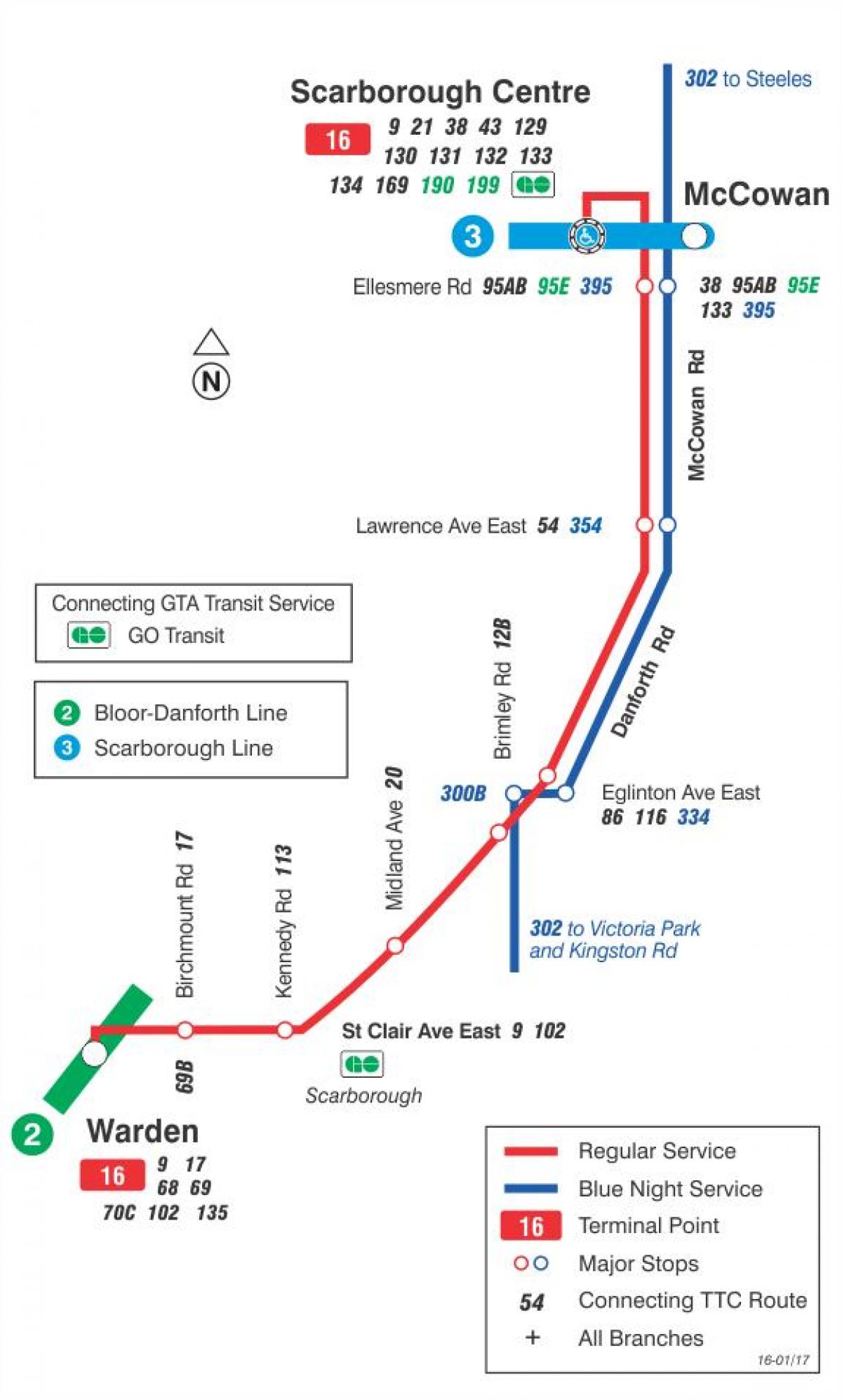 地图TTC16McCowan巴士路线多伦多