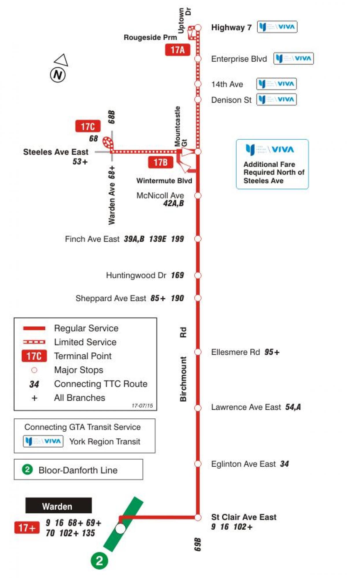 地图TTC17贝治蒙特巴士路线多伦多