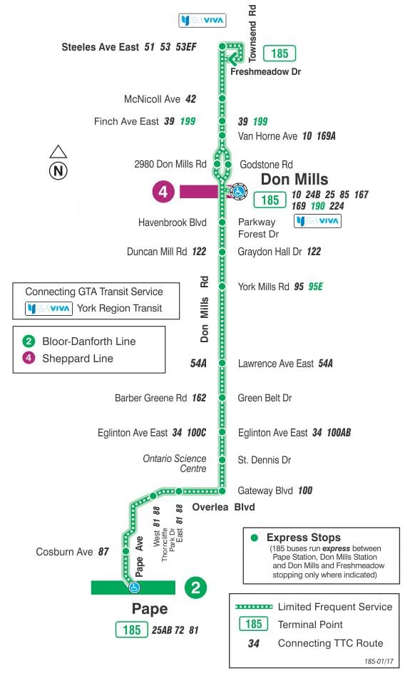 地图TTC185Don Mills火箭的巴士路线多伦多