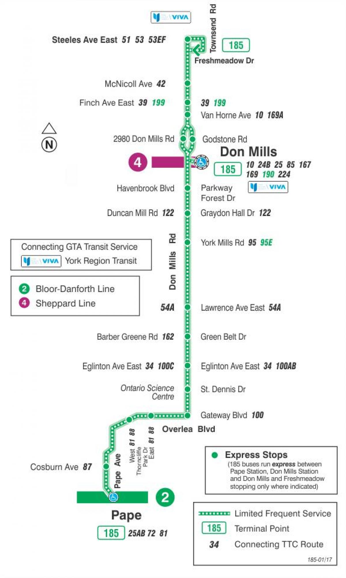 地图TTC185Don Mills火箭的巴士路线多伦多