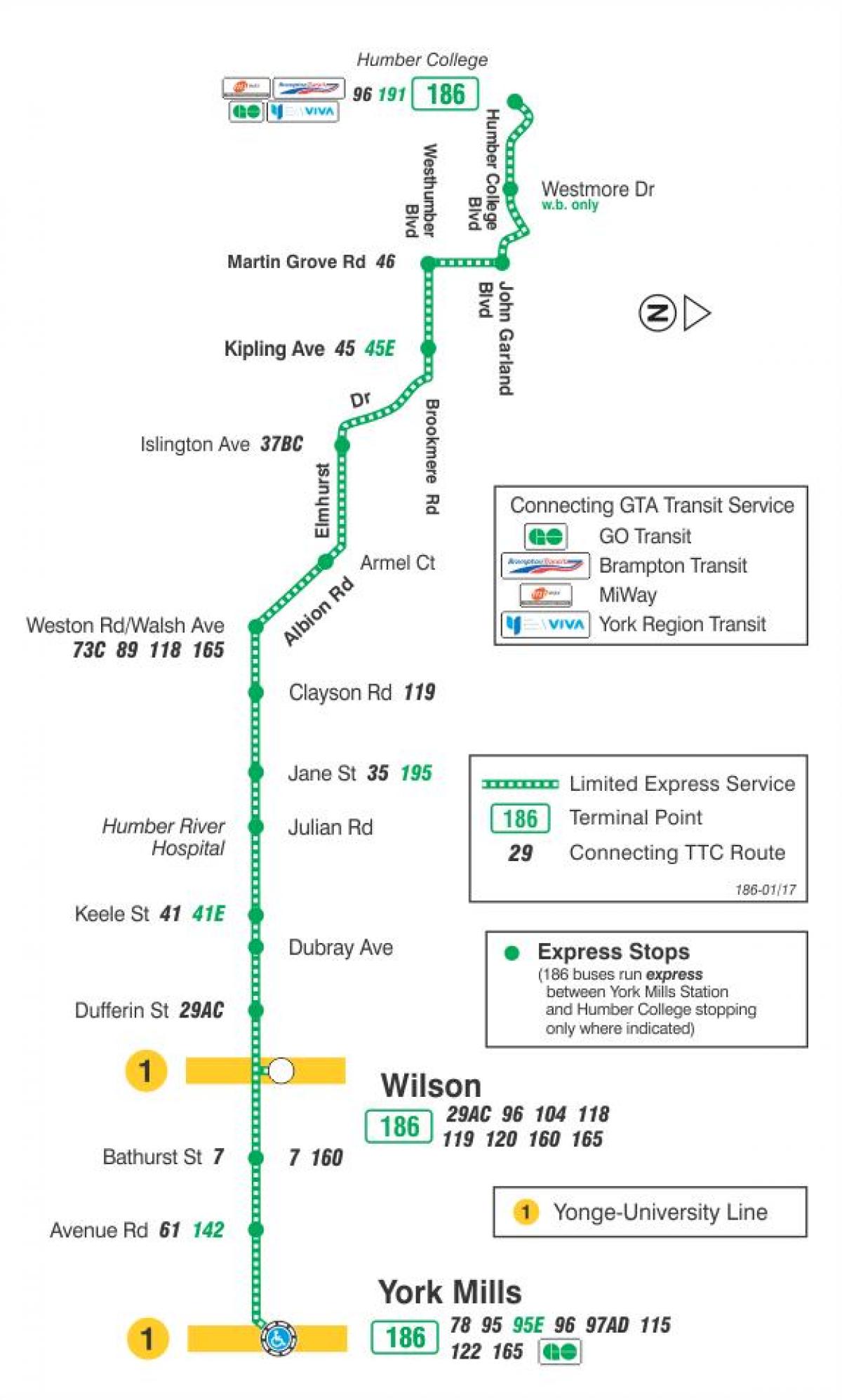 地图TTC186威尔逊火箭的巴士路线多伦多