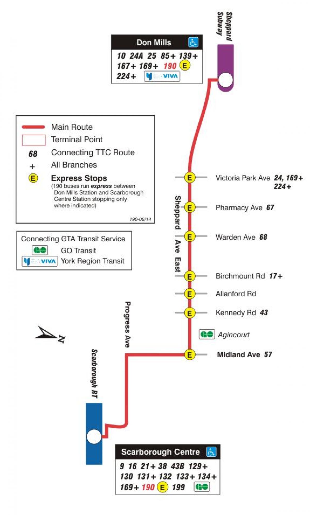 地图TTC190斯卡伯勒市中心的火箭的巴士路线多伦多