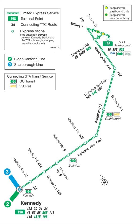 地图TTC198U T Scarborough火箭的巴士路线多伦多