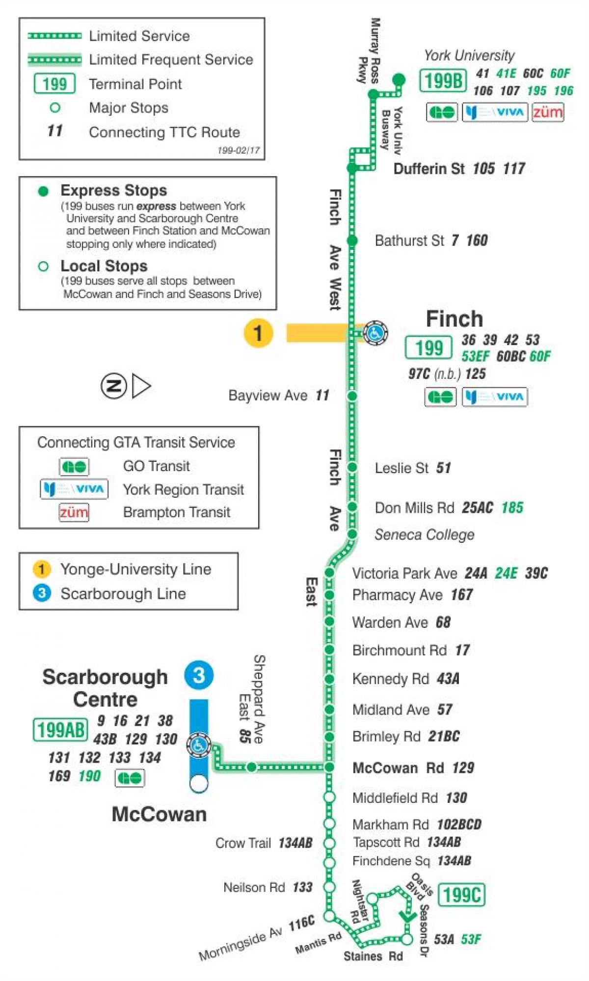 地图TTC199芬奇的火箭的巴士路线多伦多