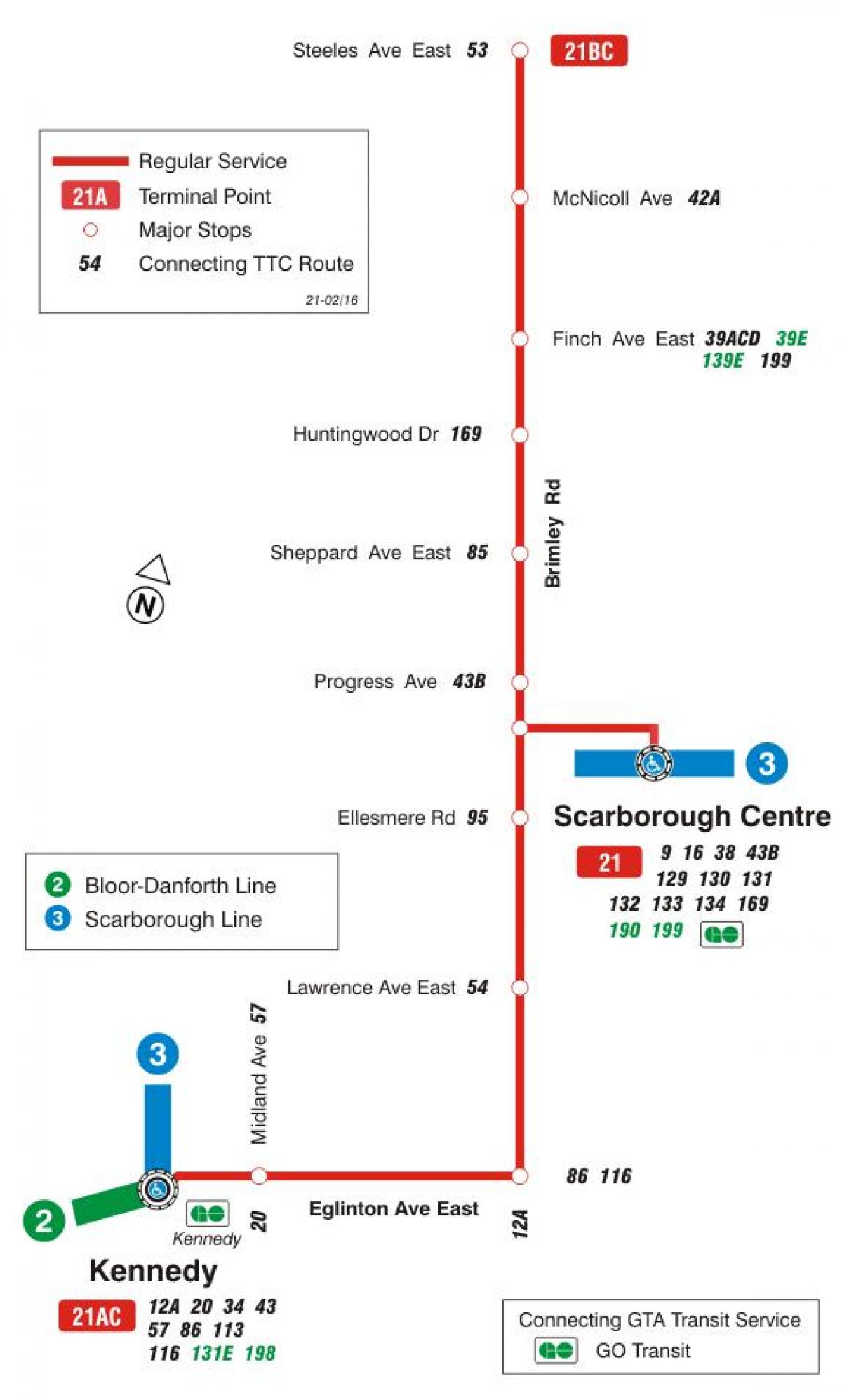 地图TTC21Brimley巴士路线多伦多