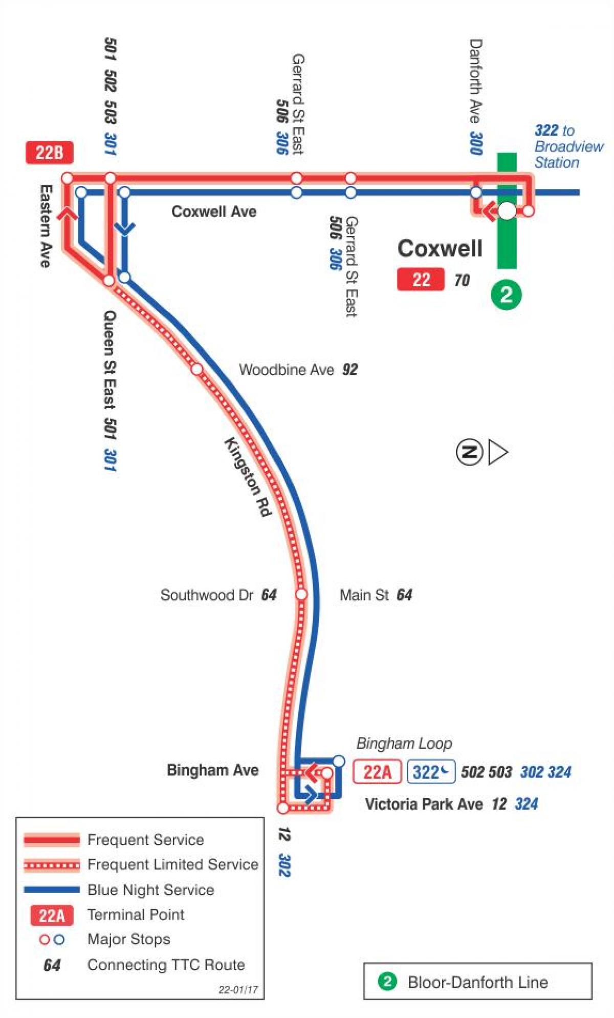 地图TTC22考克斯维尔的巴士路线多伦多