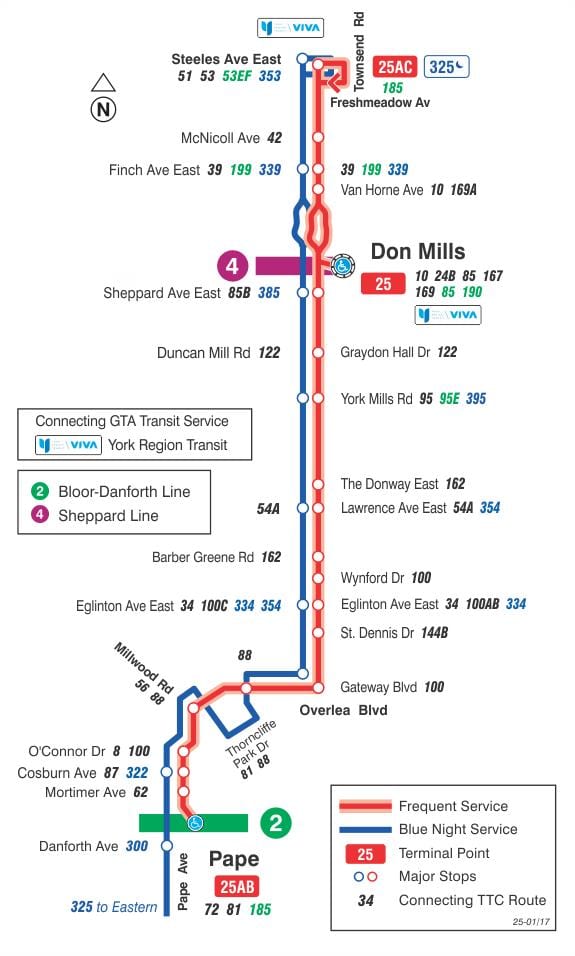 地图TTC25Don Mills巴士路线多伦多
