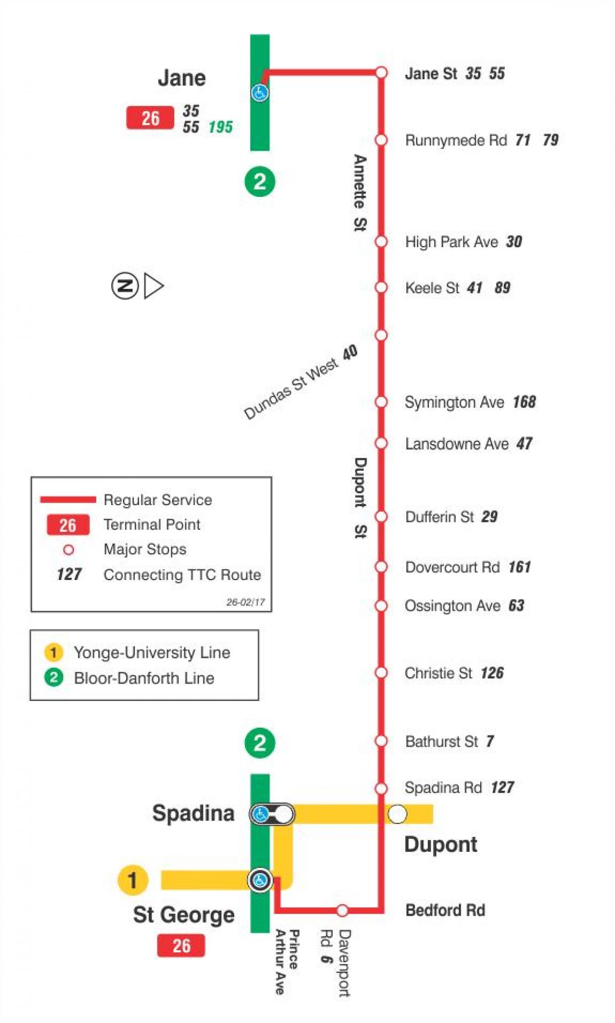 地图TTC26杜邦公司的巴士路线多伦多