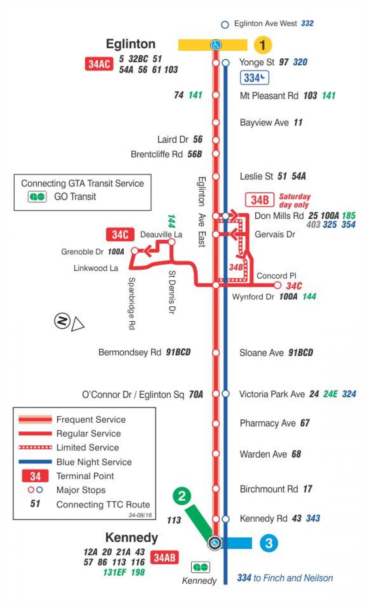 地图TTC34艾灵顿东巴士路线多伦多