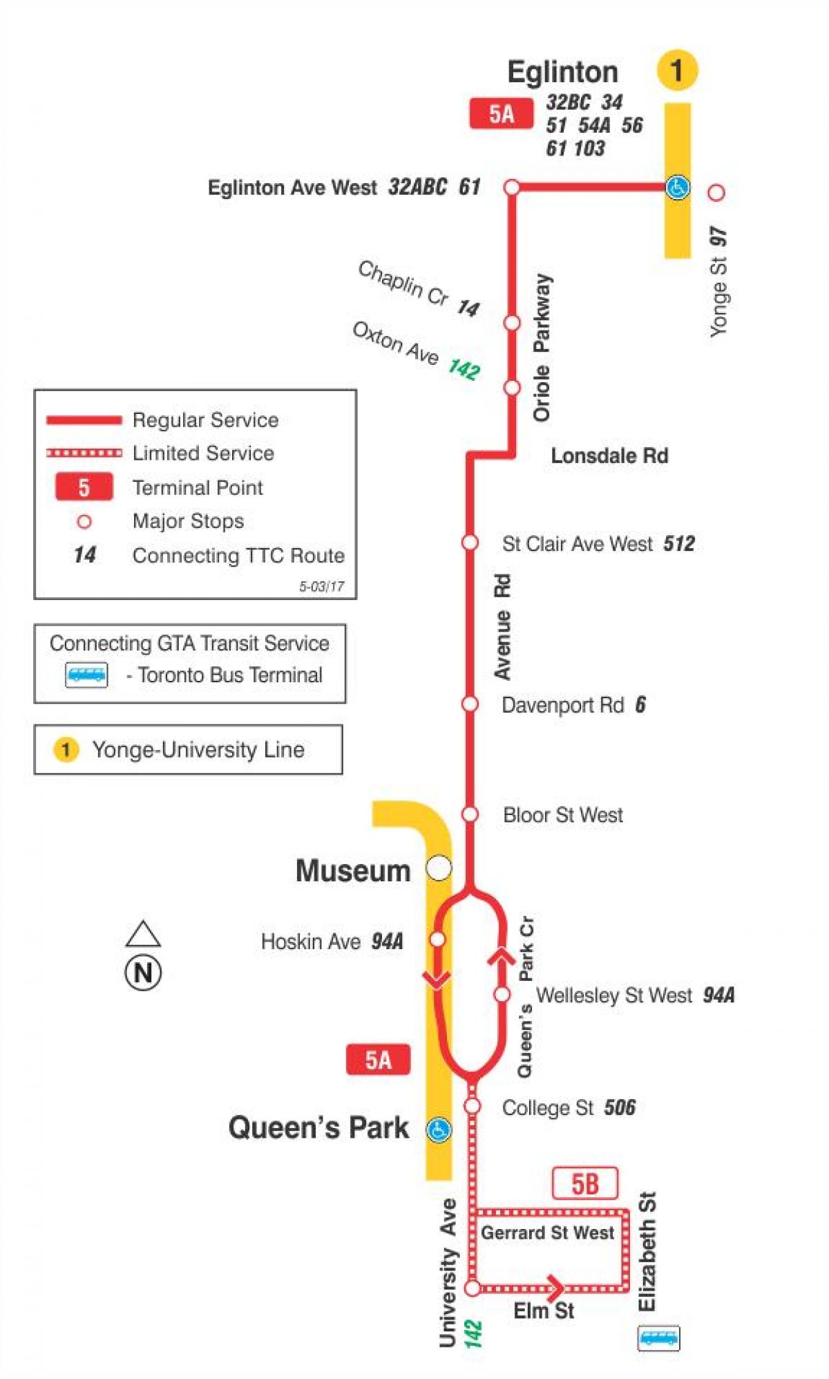 地图TTC5大道路巴士路线多伦多