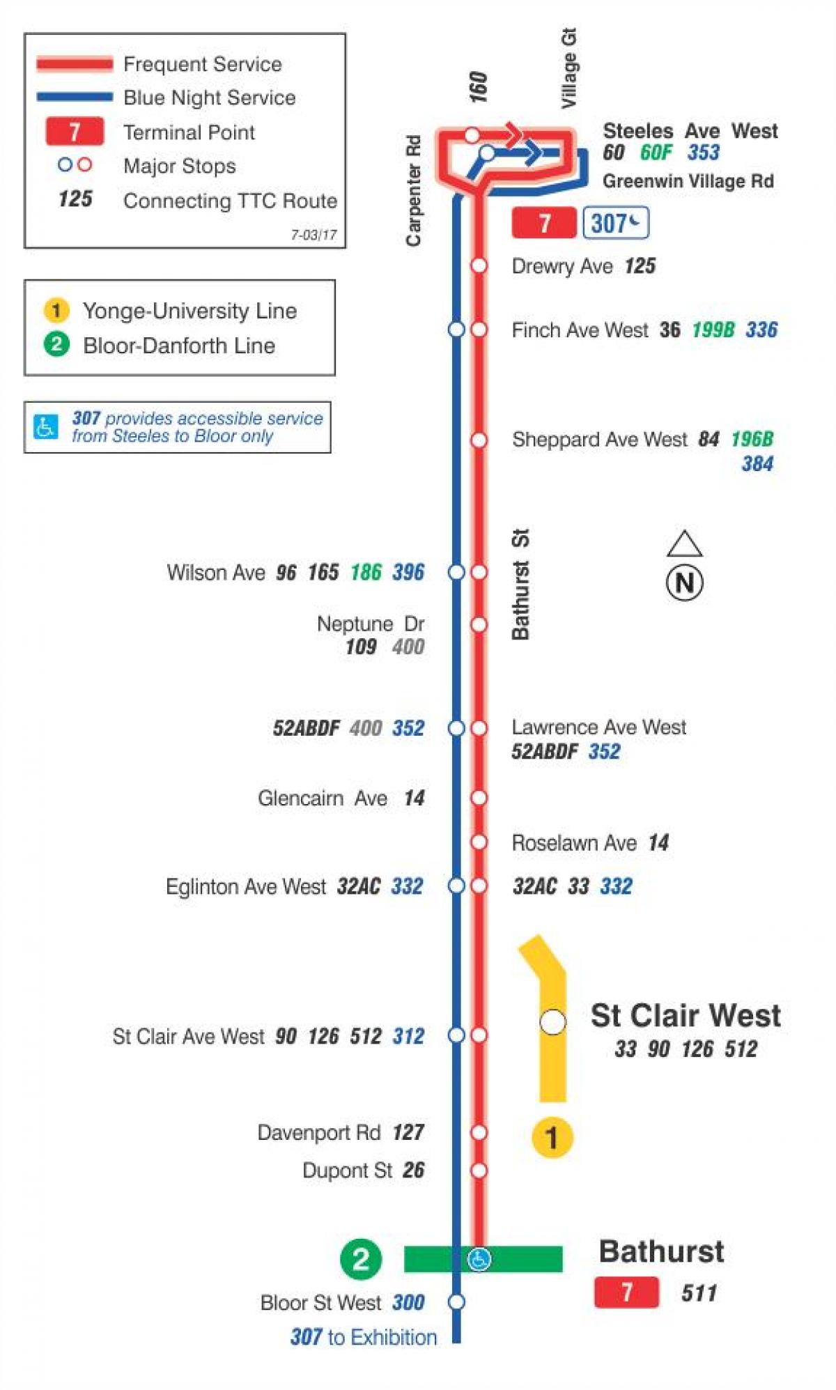 地图TTC7巴瑟斯特巴士路线多伦多