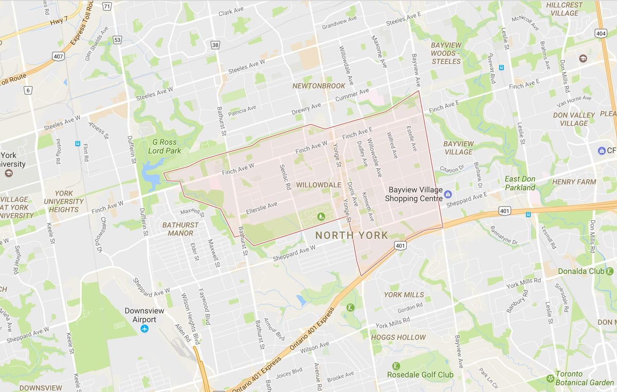 地图Willowdale多伦多附近