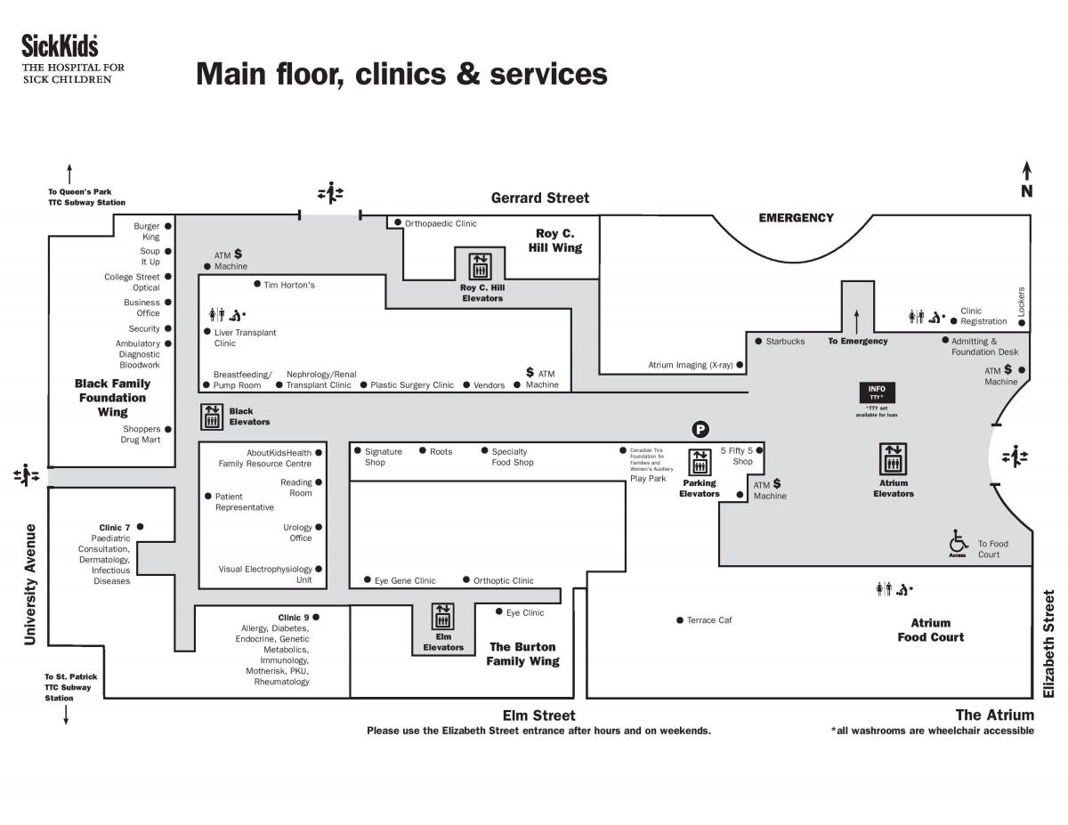 地图医院的生病的儿童多伦多主楼