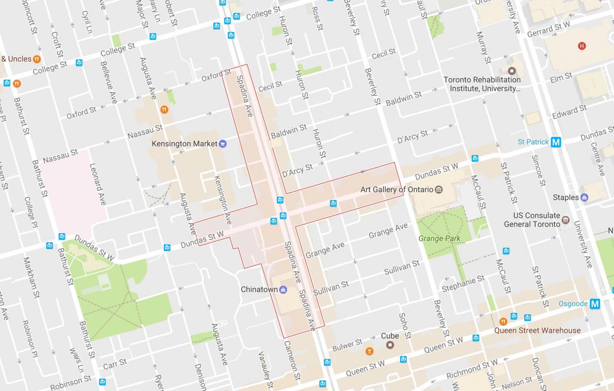 地图上的唐人街的多伦多附近