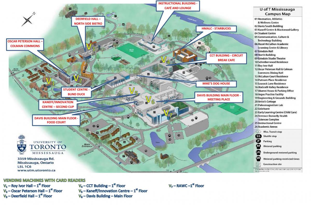 地图上的大学的多伦多米西索加的校园食品的服务