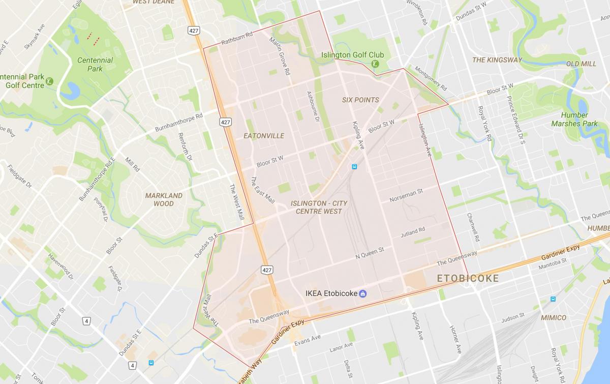 地图上的大城市中心西附近多伦多