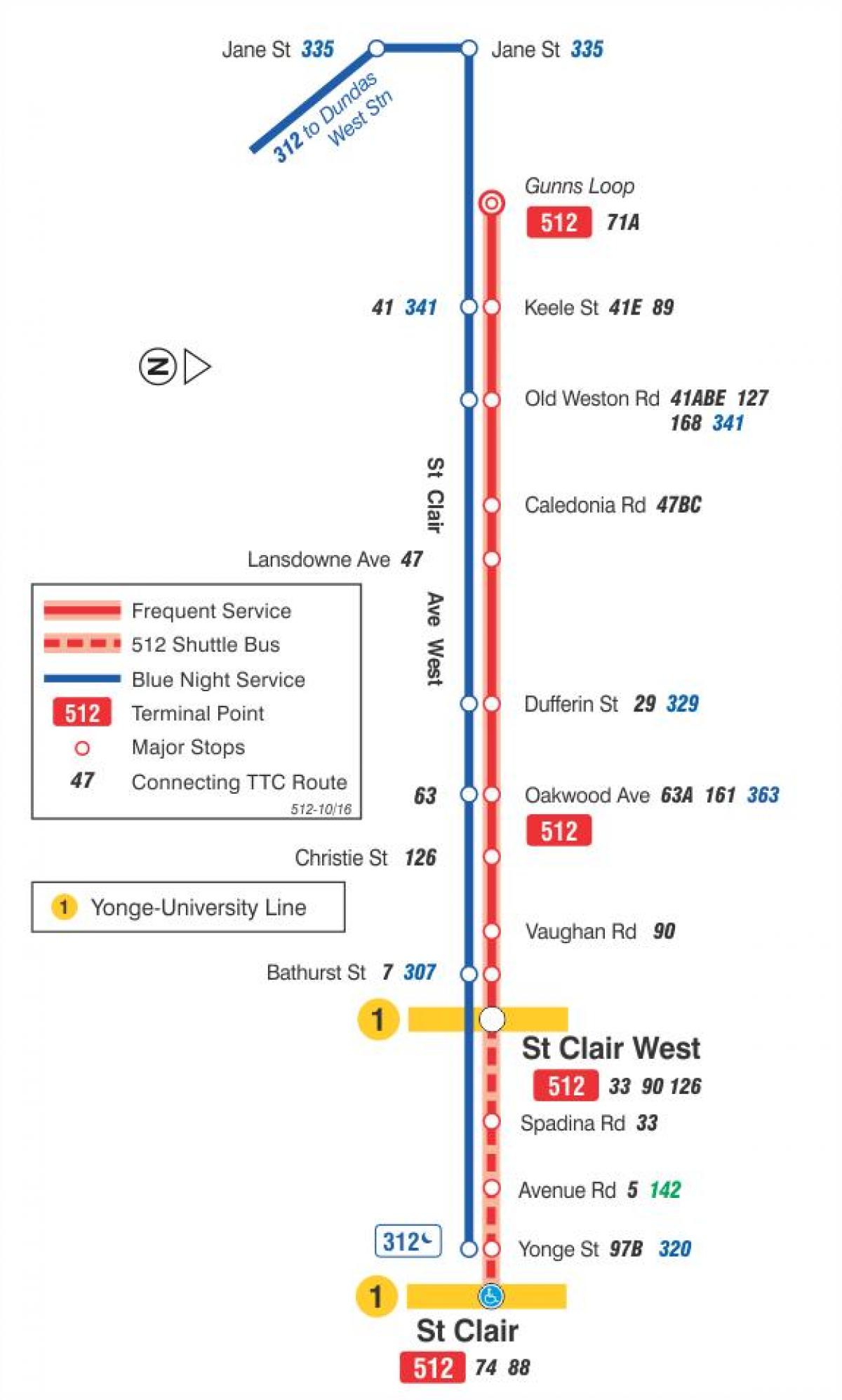 地图的有轨电车线路512圣克莱尔