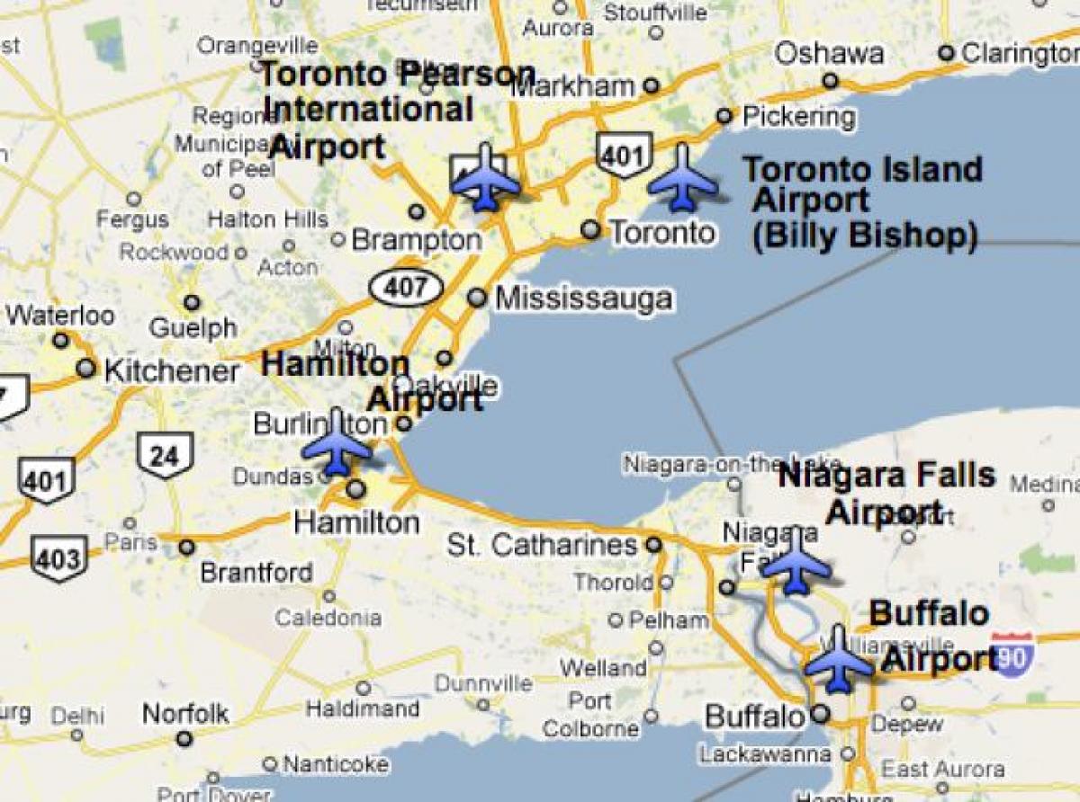 地图，机场附近多伦多
