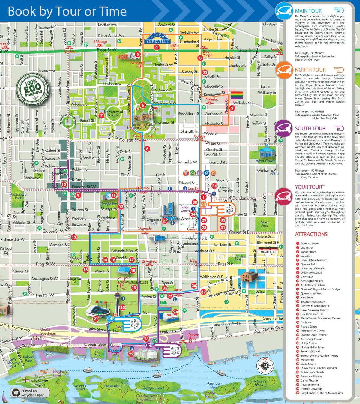 地图上的生态出租车旅游的多伦多