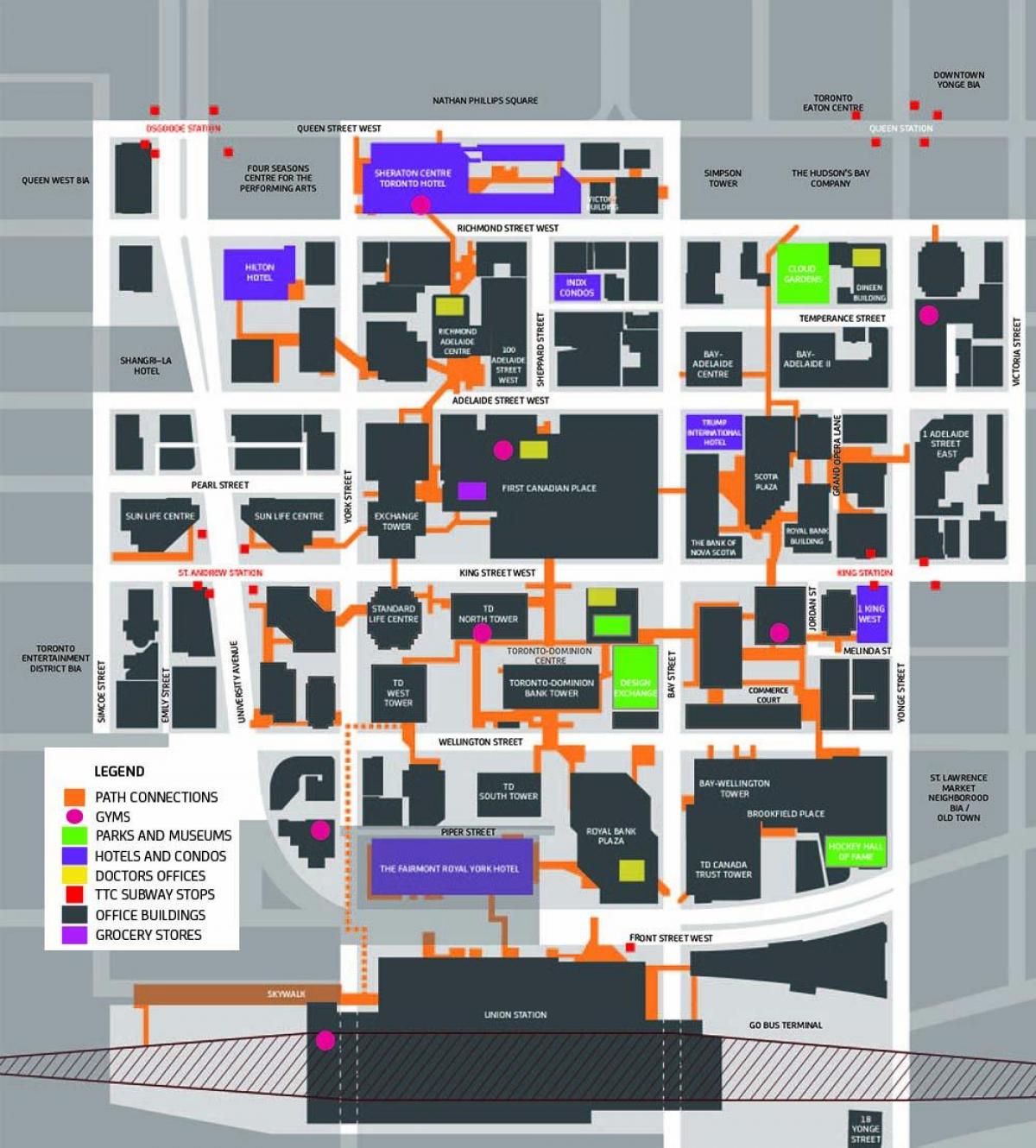 地图上的路径多伦多市区人行道