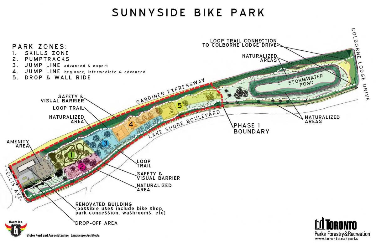 地图上的阳光幼儿园骑自行车公园区多伦多