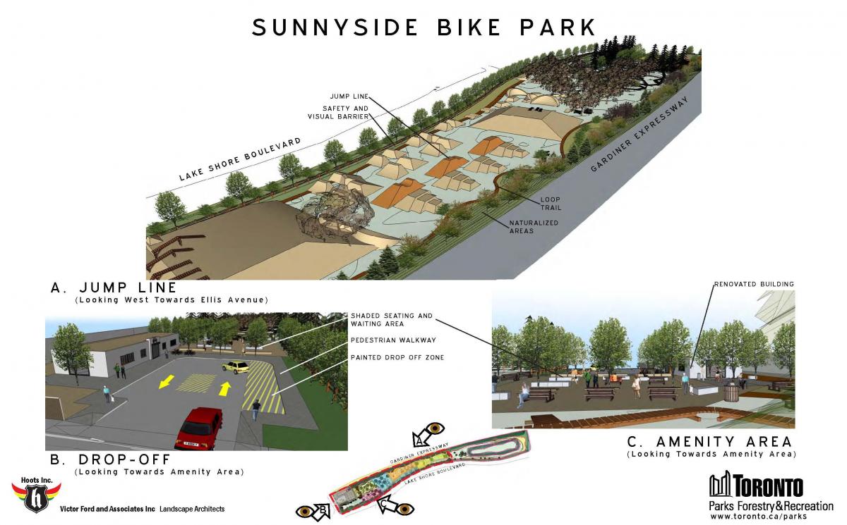 地图上的阳光幼儿园骑自行车公园多伦多跳线