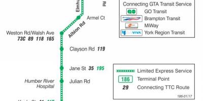 地图TTC186威尔逊火箭的巴士路线多伦多