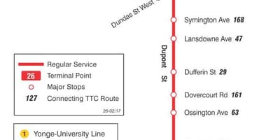 地图TTC26杜邦公司的巴士路线多伦多
