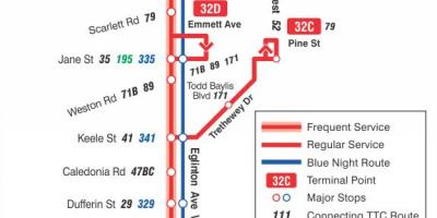 地图TTC32艾灵顿西巴士路线多伦多