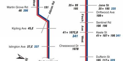 地图TTC36芬奇西巴士路线多伦多