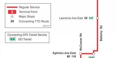 地图TTC9*贝拉米巴士路线多伦多